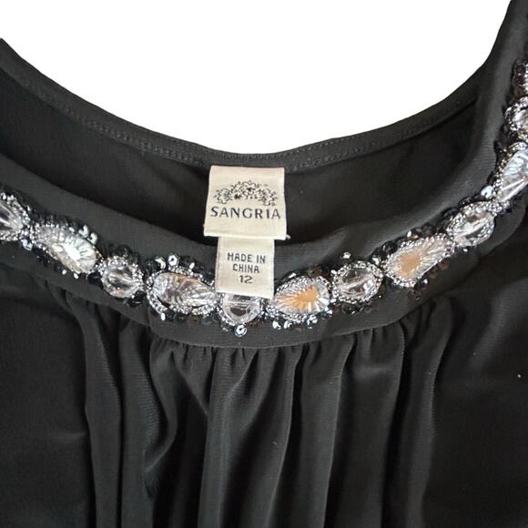 Sangria Dress Sz 12 Black Bejeweled Pleated Empire Waist Cocktail Formal Classic - Picture 8 of 12